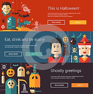 Set of Halloween flat design modern illustrations