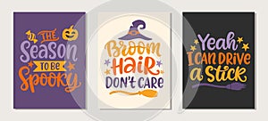 Set of Halloween Hand Drawn Cute Lettering phrases