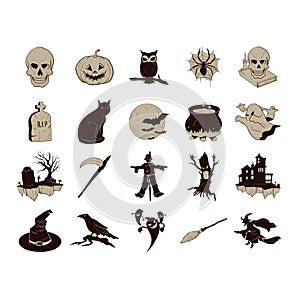 set of halloween icons. Vector illustration decorative design