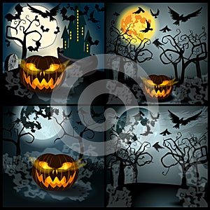 Set of Halloween illustration with Jack O'Lantern