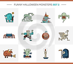 Set of Halloween line flat design modern icons and