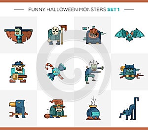 Set of Halloween line flat design modern icons and