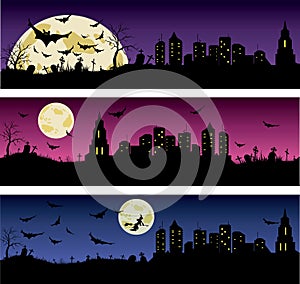 Set of Halloween night banners