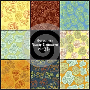 Set Halloween pattern background with sculls and bones