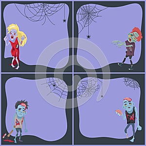 Set of Halloween Posters Vector Illustration