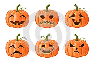 Set of halloween pumpkin . Jack o\'lantern . Isolated background . Vector