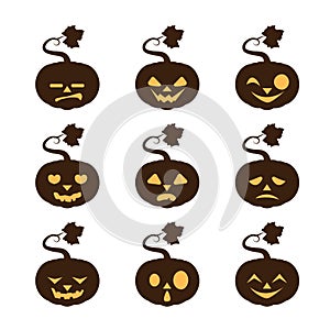 Set of Halloween pumpkin silhouettes