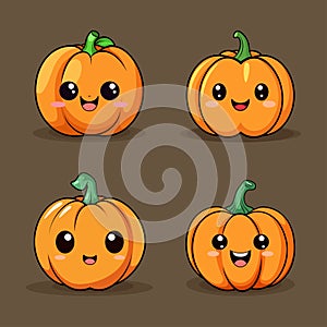 Set of Halloween pumpkins with smiling faces. Vector flat style illustration for design poster, banner, print