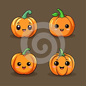 Set of Halloween pumpkins with smiling faces. Vector flat style illustration for design poster, banner, print