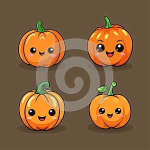 Set of Halloween pumpkins with smiling faces. Vector flat style illustration for design poster, banner, print