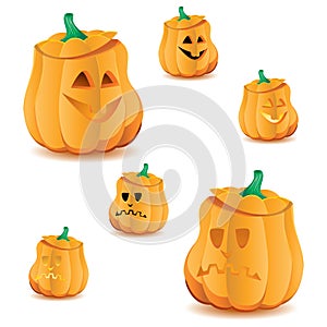 Set of halloween pumpkins with variations of illumination, part 16