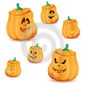 Set of halloween pumpkins with variations of illumination, part 17