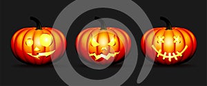 set of Halloween pumpkins in vector with different faces