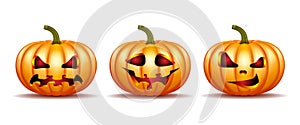 set of Halloween pumpkins in vector with different faces