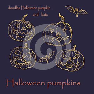 Set of Halloween pumpkins,  images on white background, doodles