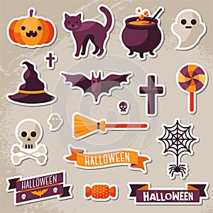 Set of Halloween Ribbons and Characters Stickers