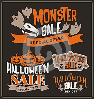 Set of Halloween sale promotion badges and labels design