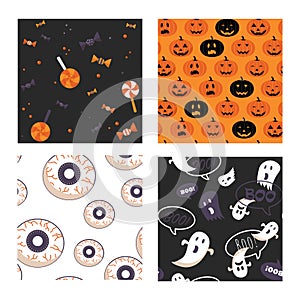 Set of Halloween seamless pattern set for poster, card, banner or background for Trick or Treat Halloween Party. vector