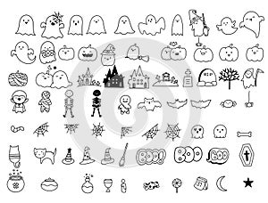 Set of halloween silhouettes black icon and big set Isolated character. Vector