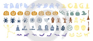 Set of Halloween silhouettes icon and character. Collection of pastel colored silhouettes of Halloween pumpkins, ghosts