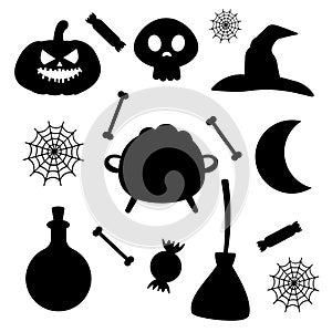 Set of Halloween Silhouettes. Vector illustration