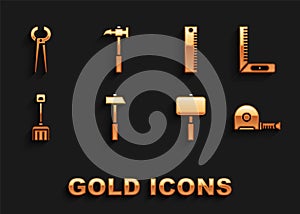 Set Hammer, Corner ruler, Roulette construction, Sledgehammer, Snow shovel, Ruler, Pincers and pliers and Claw icon