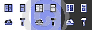 Set Hammer, Window in room, House and icon. Vector