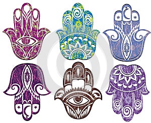 Set of hamsa hand . Hand of Fatima