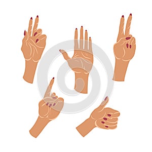 Set of communicative hand gestures. Collection of communication signs. photo