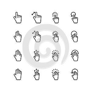 Set of hand click line icon design, black outline vector icons, isolated against the white background, press button vector.