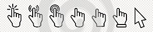 Set of hand cursors mouse click arrow, vector illustration