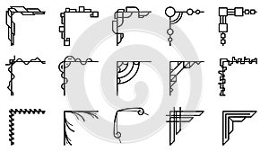 Set Hand Draw Of Corners Different Shapes Flower Decoration Vector Design Doodle Sketch For Wedding And Banner