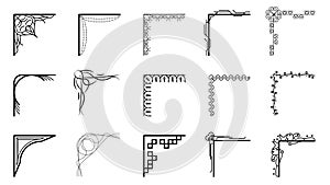 Set Hand Draw Of Corners Different Shapes Flower Decoration Vector Design Doodle Sketch For Wedding And Banner