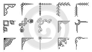 Set Hand Draw Of Corners Different Shapes Flower Decoration Vector Design Doodle Sketch For Wedding And Banner