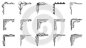 Set Hand Draw Of Corners Different Shapes Flower Decoration Vector Design Doodle Sketch For Wedding And Banner