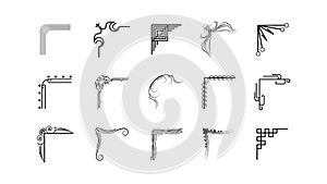 Set Hand Draw Of Corners Different Shapes Flower Decoration Vector Design Doodle Sketch For Wedding And Banner