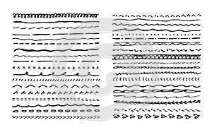 Set of  hand draw underline strokes or  machine stitching in black white