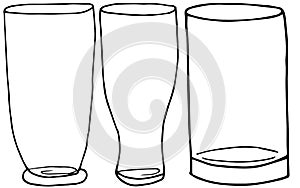 Set of hand drawing alcohol glasses for drinks, water and cocktails. vector doodle illustration.