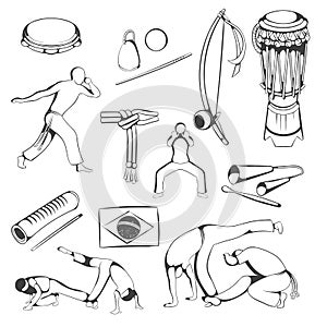 Set of hand drawing Capoeira elements photo