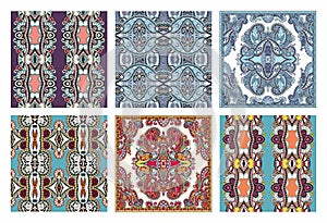 Set of hand drawing ornate seamless flower paisley design background