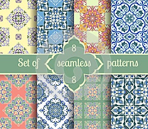 Set hand drawing tile vintage color seamless pattern. Italian majolica style