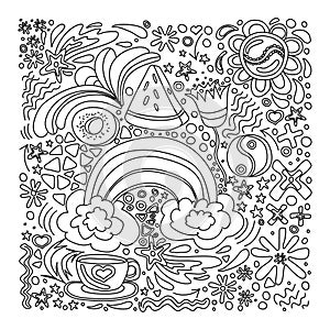 Set of hand drawn abstract scribble doodle sketch style elements clip art.