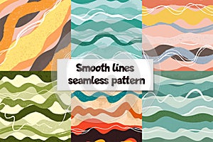 Set of Hand drawn abstract seamless patterns with wave