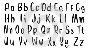 Set of hand drawn alphabet font. Simple line letters. Handwritten alphabet uppercase lowercase letters. Vector Illustration