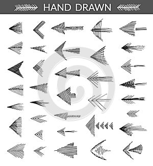 Set of hand drawn arrows, made with strokes by ink pen