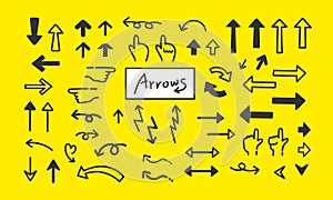 Set of hand-drawn arrows and marks for a comic book design