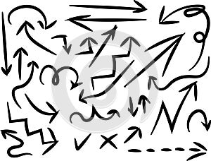 A set of hand-drawn arrows. Vector doodle icon.