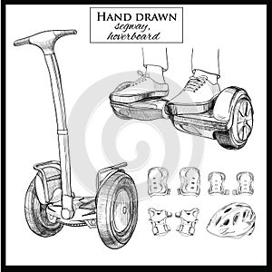 Set Hand drawn Balancing Scooter, segway