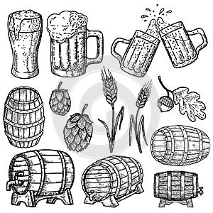 Set of hand drawn beer design elements. Design element for logo, label, sign, poster.