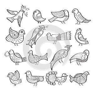 Set of hand drawn birds